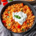 Paprika-Reis-Pfanne mit Joghurtsoße - schnell & vegetarisch