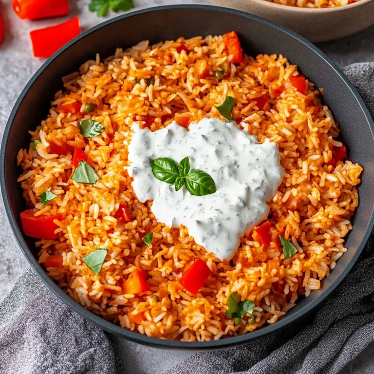 Paprika-Reis-Pfanne mit Joghurtsoße - schnell & vegetarisch