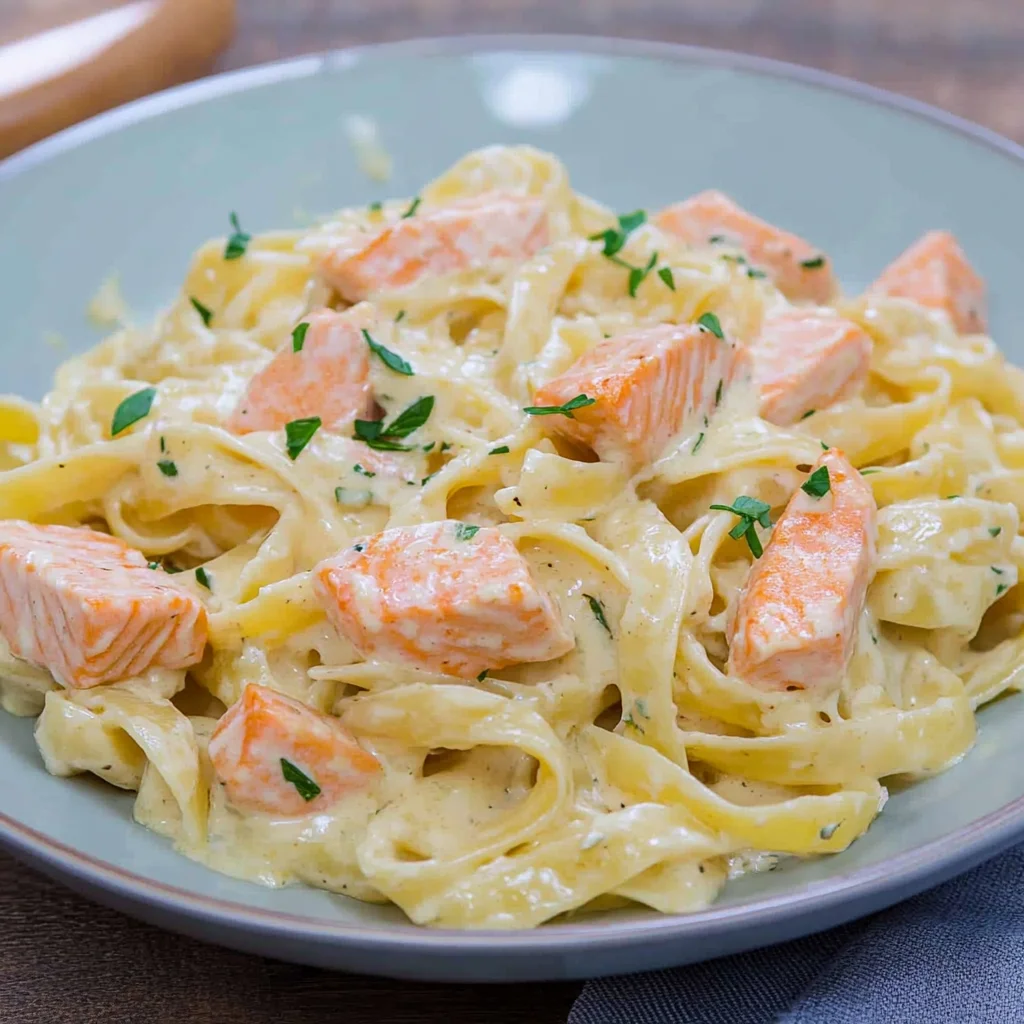 Pasta mit Lachs und Sahnesoße