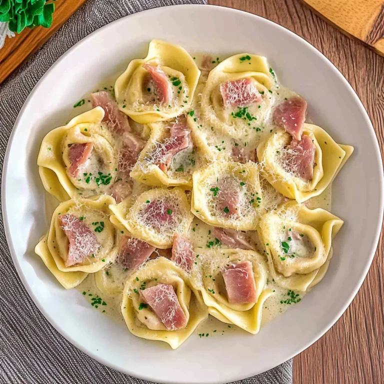 Tortellini alla panna mit HähnchenHähnchenschinken-Sahne-Soße